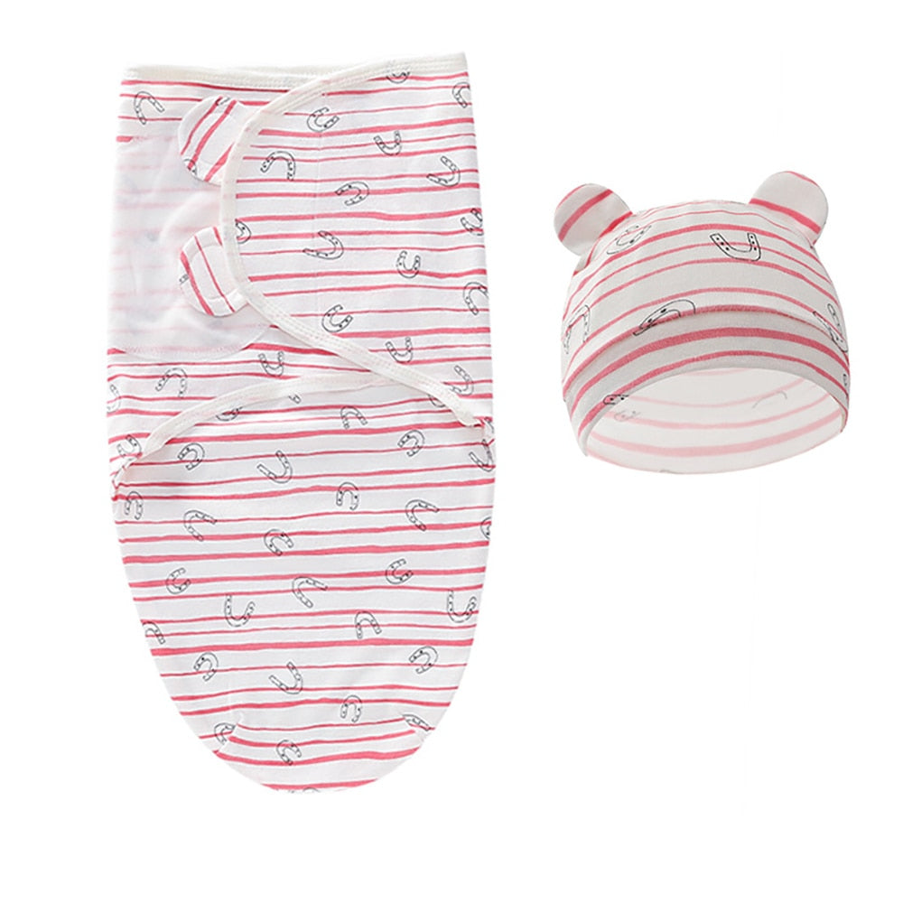 Newborn Baby Adjustable Swaddle Blanket with Hat