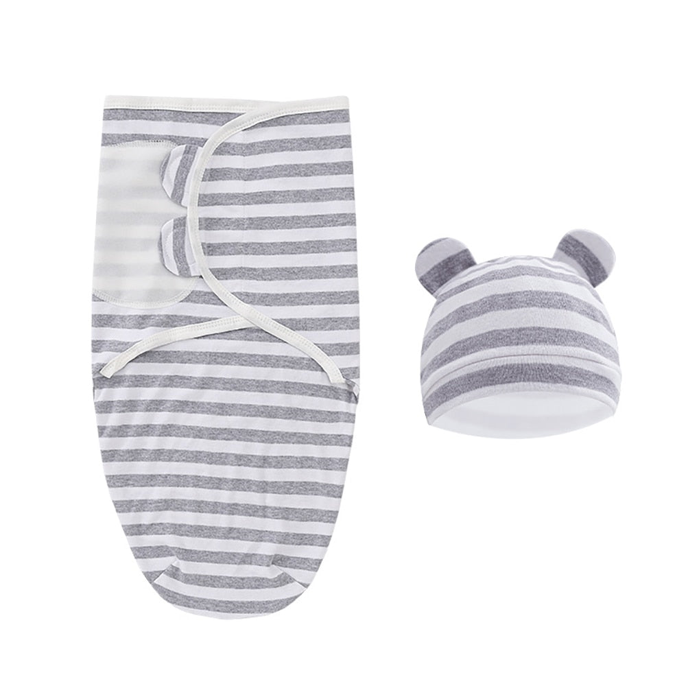 Newborn Baby Adjustable Swaddle Blanket with Hat